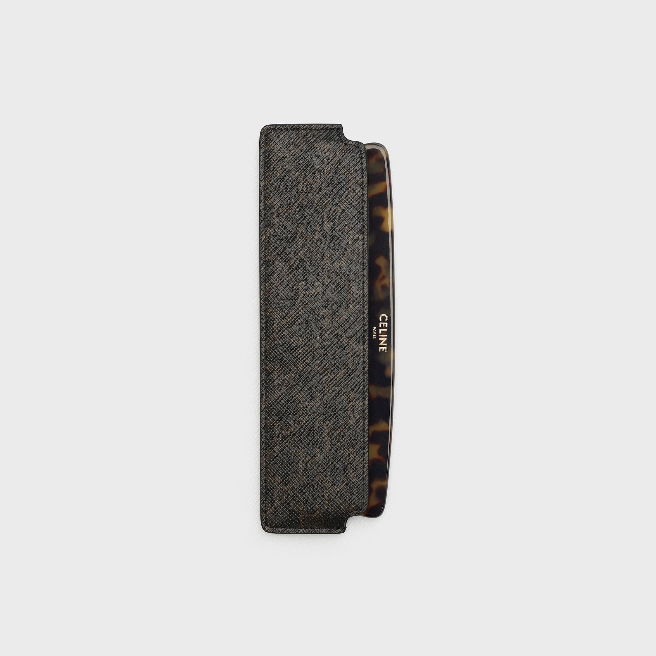 HAIR COMB WITH CASE IN TRIOMPHE CANVAS - BLACK / TAN | CELINE