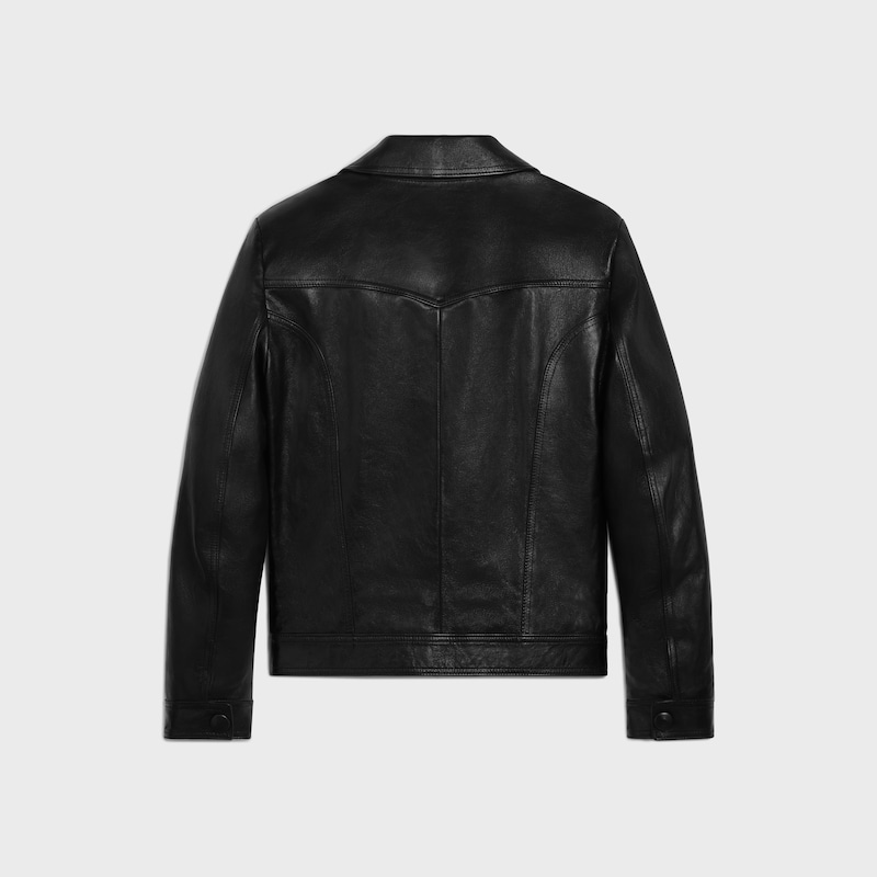 CAZADORA RECTA DE PIEL DE CORDERO ENCERADA - NEGRO -  - 1 | CELINE