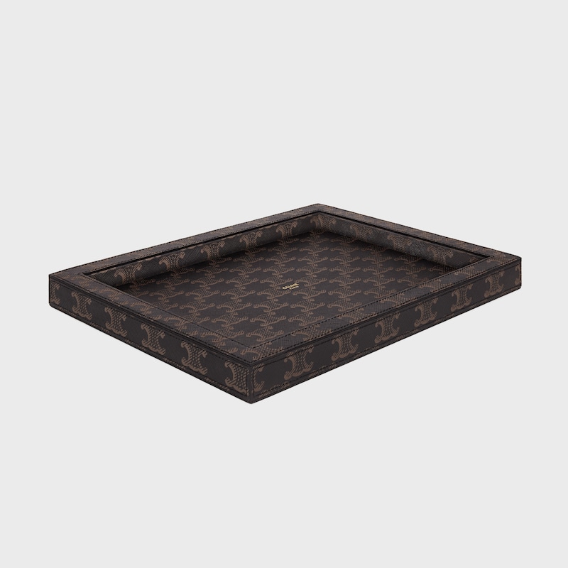 TRAY IN LAMBSKIN WITH TRIOMPHE CANVAS PRINT - BLACK / TAN - HOME - 1 | CELINE