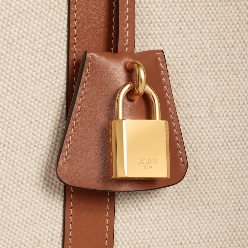LARGE CABAS IN TEXTILE WITH ANCHOR EMBROIDERY AND CALFSKIN - NATURAL / TAN - &Eacute;T&Eacute; CELINE - 1 | CELINE
