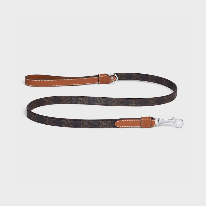 Thin Dog Leash in Triomphe Canvas and Calfskin - TAN - SMALL GIFTS - 1 | CELINE