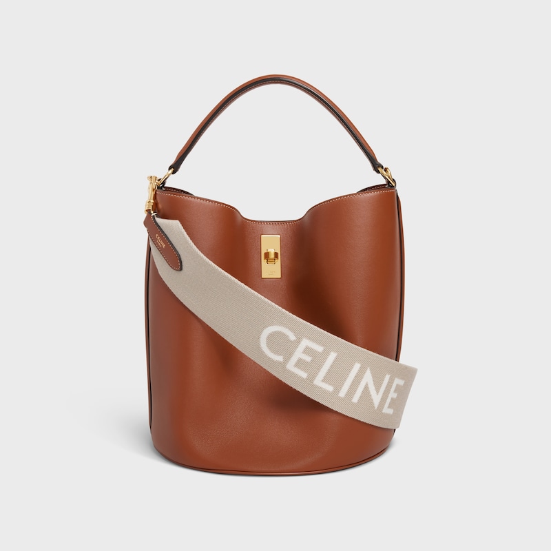 Short Strap in Wool with Celine jacquard with GOLD FINISHING - BEIGE/WHITE - BAG CHARMS - 1 | CELINE