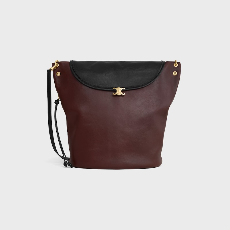 BUCKET SOFT TRIOMPHE IN SUPPLE SHINY LAMBSKIN - DARK BROWN / BLACK - NEW - 1 | CELINE