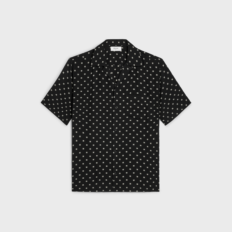 Bowling-Hemd aus Viskose mit Micro Triomphe Print - NOIR/CREME -  - 1 | CELINE