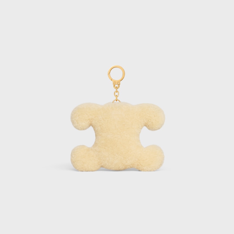 TRIOMPHE POM-POM CHARM APPLE IN SHEARLING AND CALFSKIN - NATURAL / ULTRA RED - CHARMS AND ACCESSORIES - 1 | CELINE