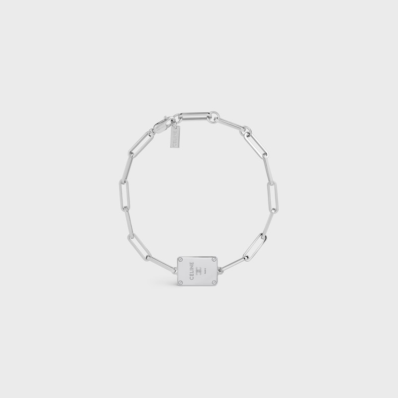 TRIOMPHE TAG BRACELET IN BRASS WITH RHODIUM FINISH - SILVER - BRACELETS & RINGS - 1 | CELINE