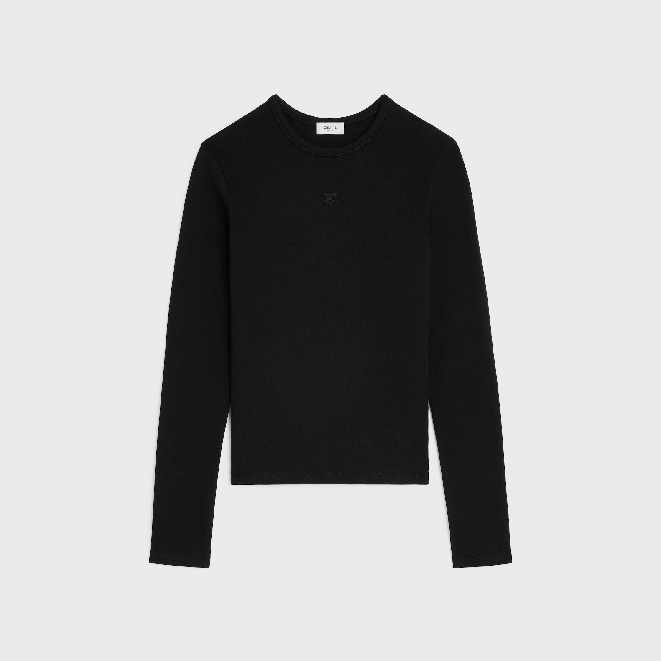 TRIOMPHE LONG-SLEEVED T-SHIRT IN RIBBED COTTON JERSEY - BLACK | CELINE