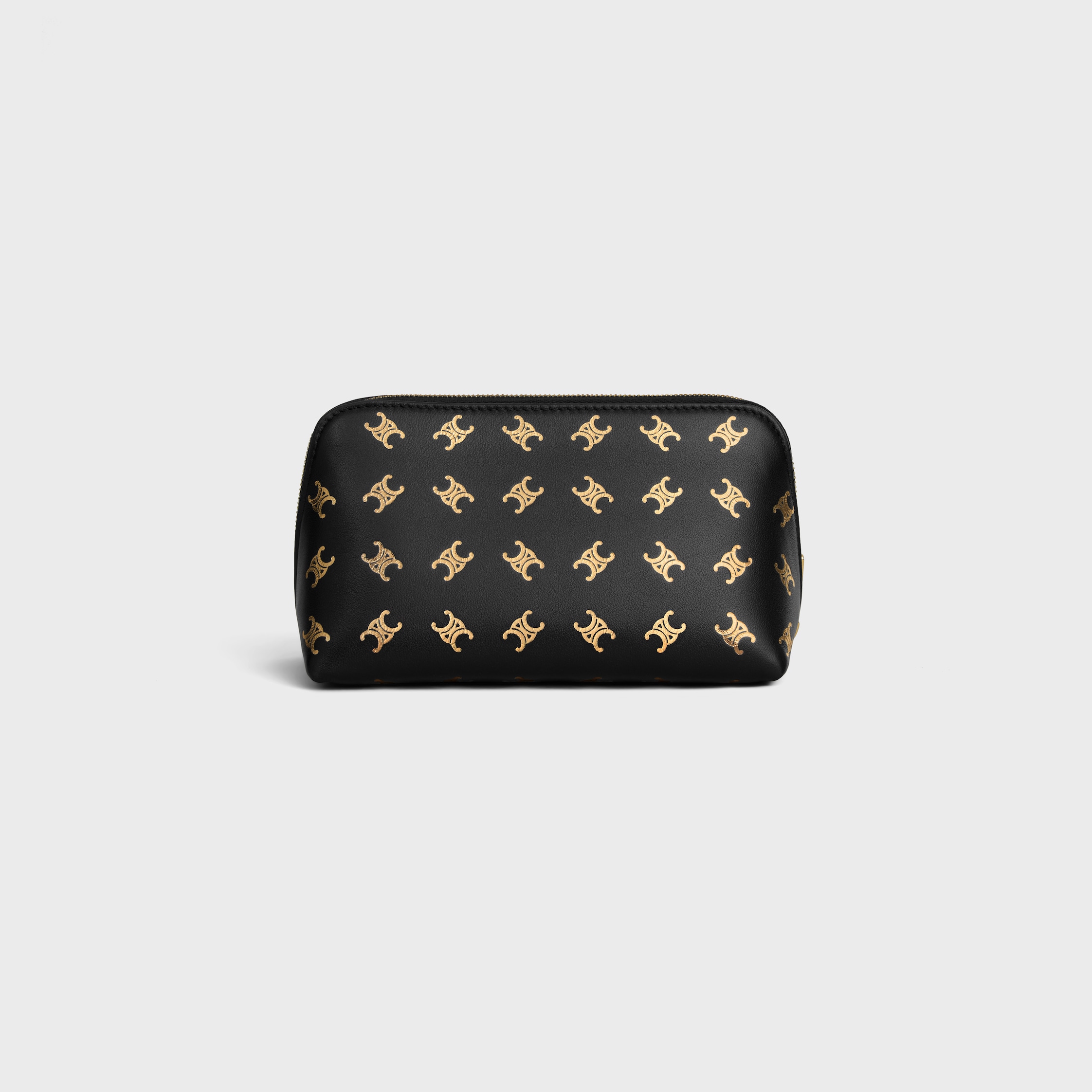 SMALL COSMETIC POUCH IN CALFSKIN EMBOSSED TRIOMPHE - BLACK / GOLD
