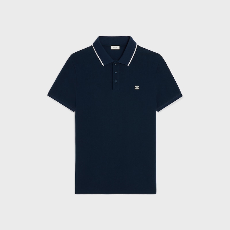 classic polo shirt in cotton piqu&eacute; - NAVY/OFF WHITE -  - 1 | CELINE