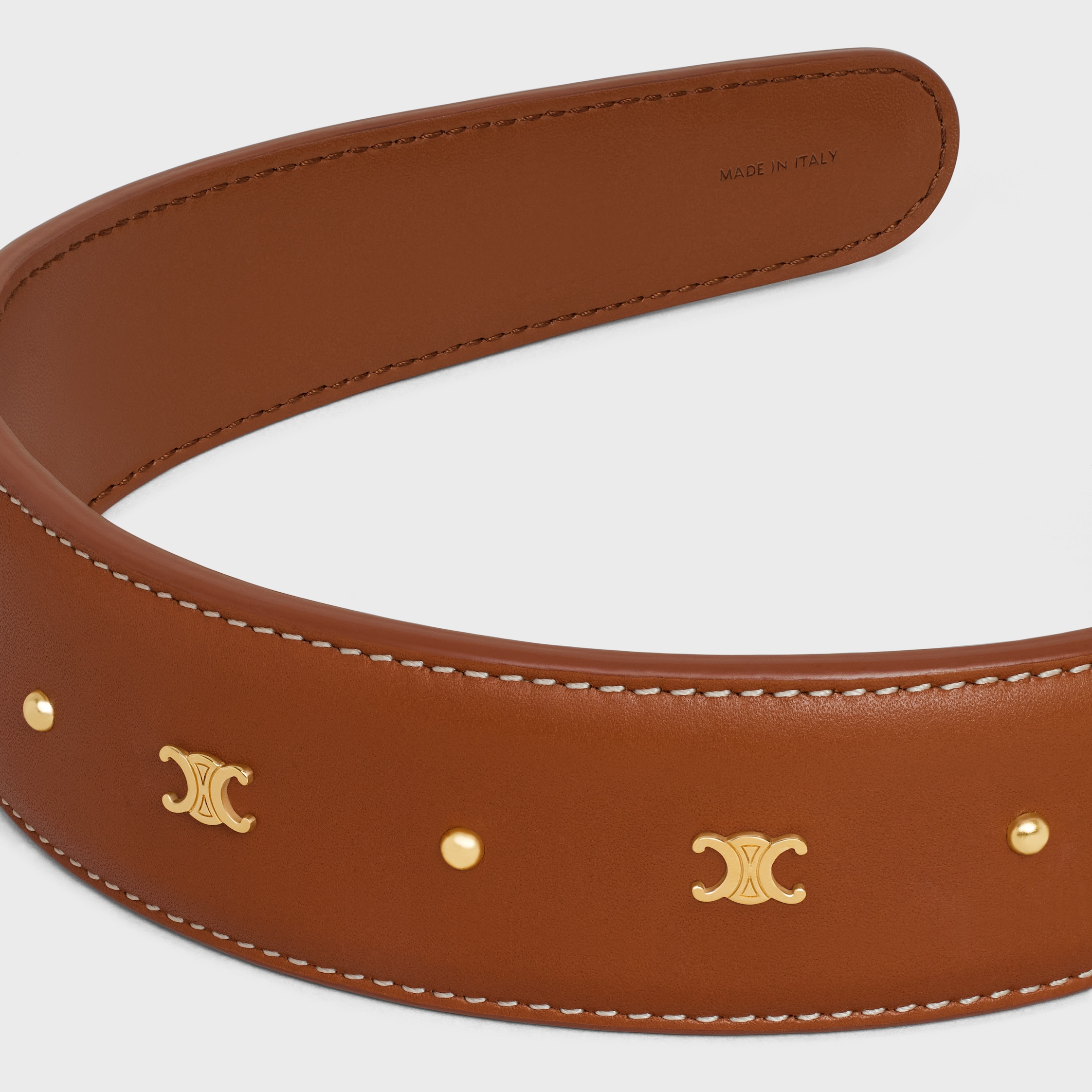 Celine Headband in Calfskin and Brass with Gold Finish - TAN