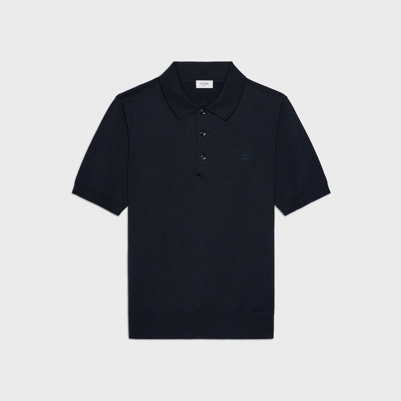 MAGLIA STILE POLO IN SETA FINE E COTONE - BLU NAVY -  - 1 | CELINE
