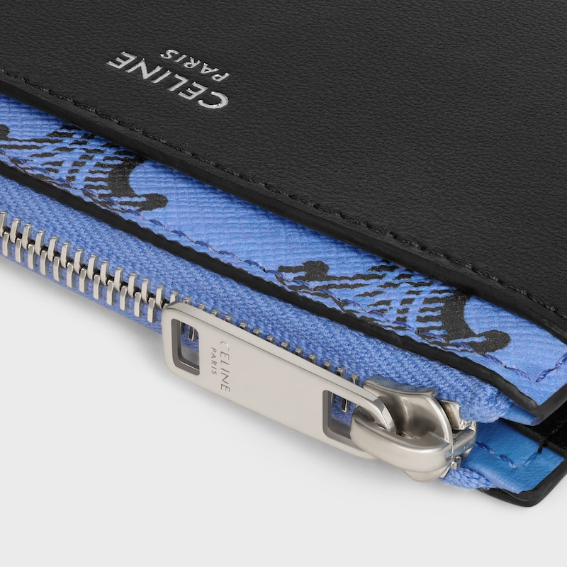 Portacarte con zip in tela Triomphe e pelle di agnello - BLU INTENSO - NUOVO - 1 | CELINE