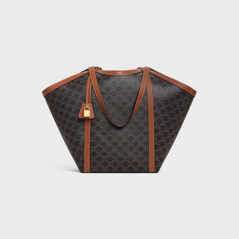 LARGE CABAS IN Triomphe canvas and calfskin - TAN - TRIOMPHE CANVAS - 1 | CELINE