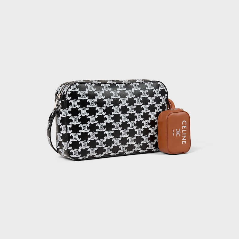 MESSENGER BAG WITH CHARM IN TRIOMPHE CANVAS AND SMOOTH LAMBSKIN - Black / White - CROSS-BODY BAGS - 1 | CELINE