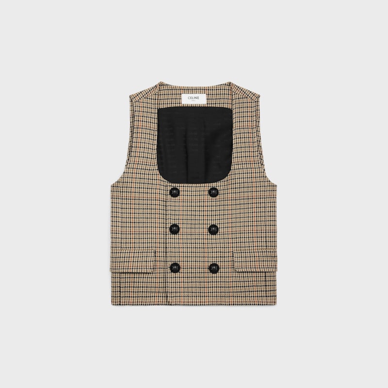 double-breasted vest in houndstooth wool - IVOIRE/CAMEL/NOIR -  - 1 | CELINE