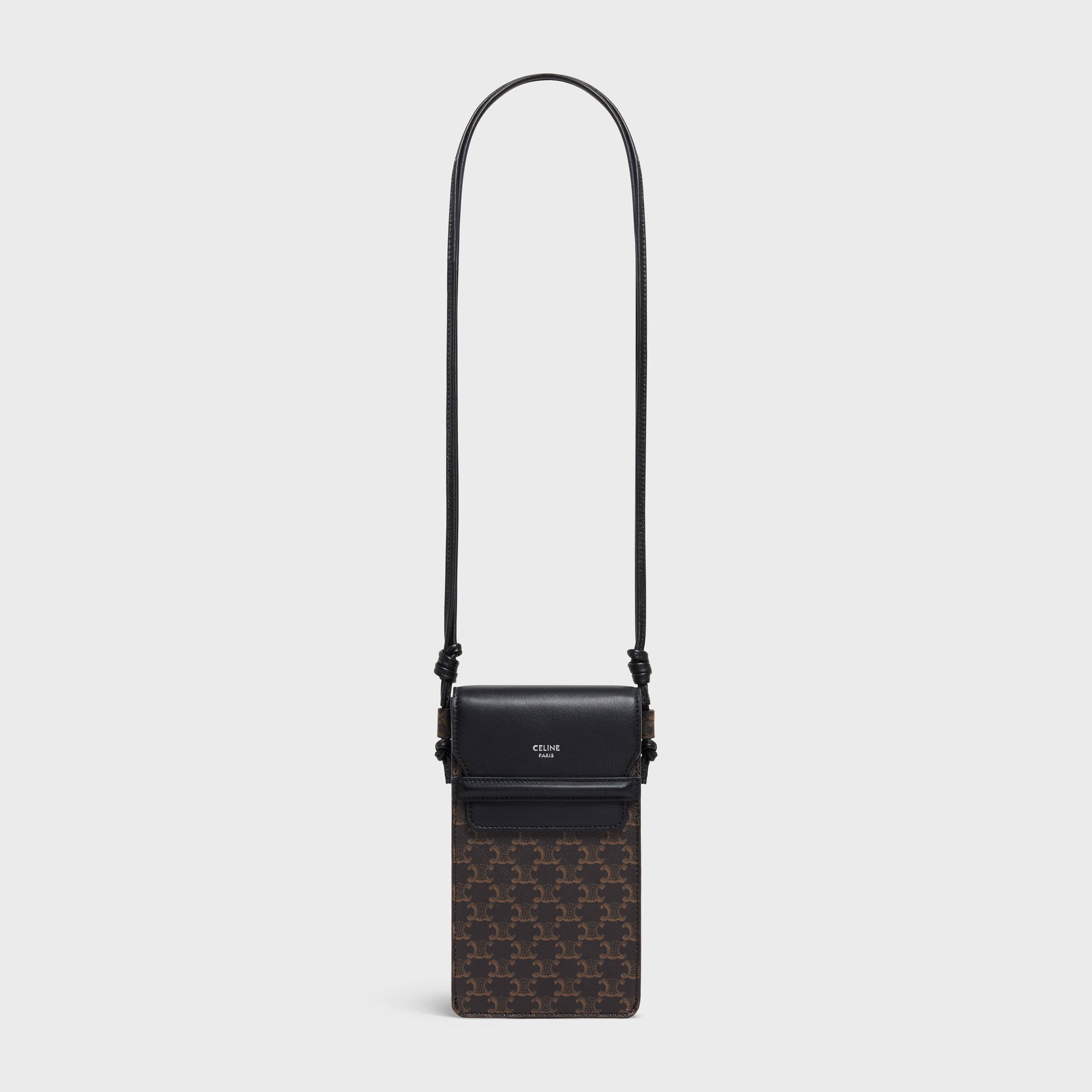 PHONE POUCH IN TRIOMPHE CANVAS AND LAMBSKIN - BLACK | CELINE