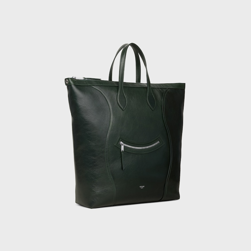 VERTICAL CABAS LUGGAGE IN SHINY CALFSKIN - DARK FOREST - NEW - 1 | CELINE