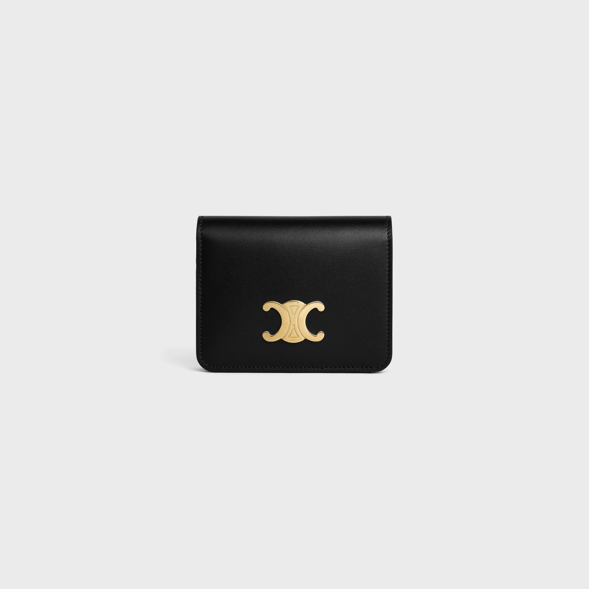 Celine Studded Pebbled Leather Compact Wallet Powder Blue