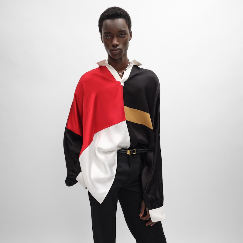 polo shirt IN viscose satin - BLACK -  - 1 | CELINE