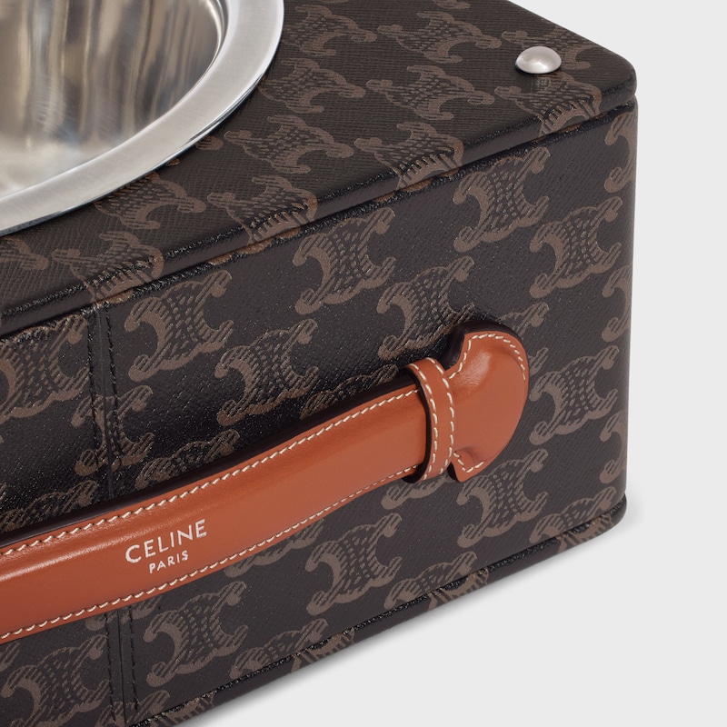 Single Dog Bowl in Nappa Lambskin with Triomphe Canvas Print and Calfskin - TAN - TRIOMPHE CANVAS COLLECTION - 1 | CELINE