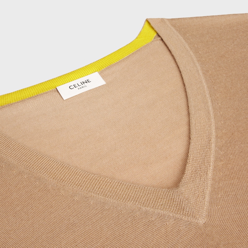 v-neck sweater IN cashmere - CAMEL/YELLOW -  - 1 | CELINE