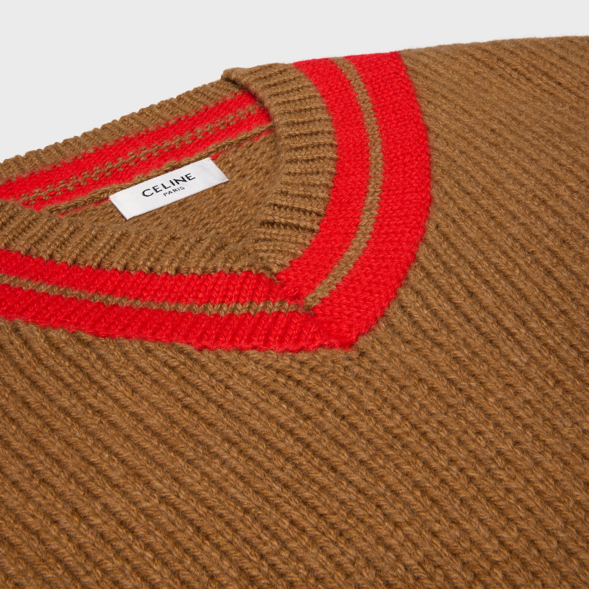V-NECK SWEATER IN CASHMERE - CAMEL / RED | CELINE