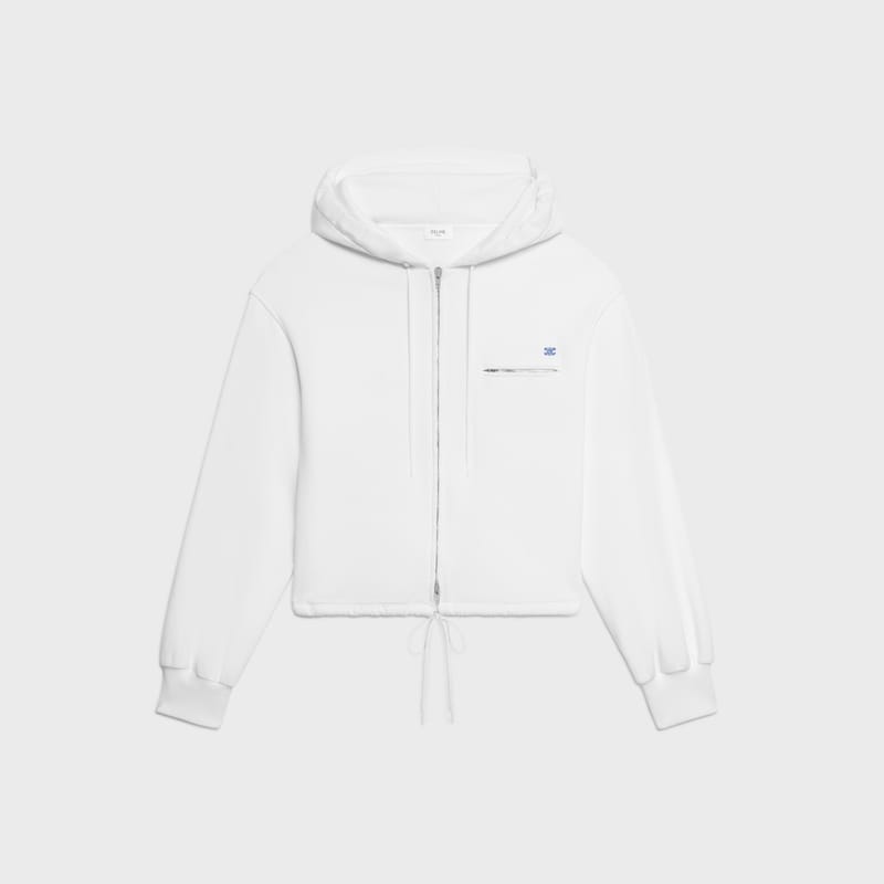 zipped hoodie IN cotton fleece - OPTIC WHITE / BLEU KLEIN -  - 1 | CELINE