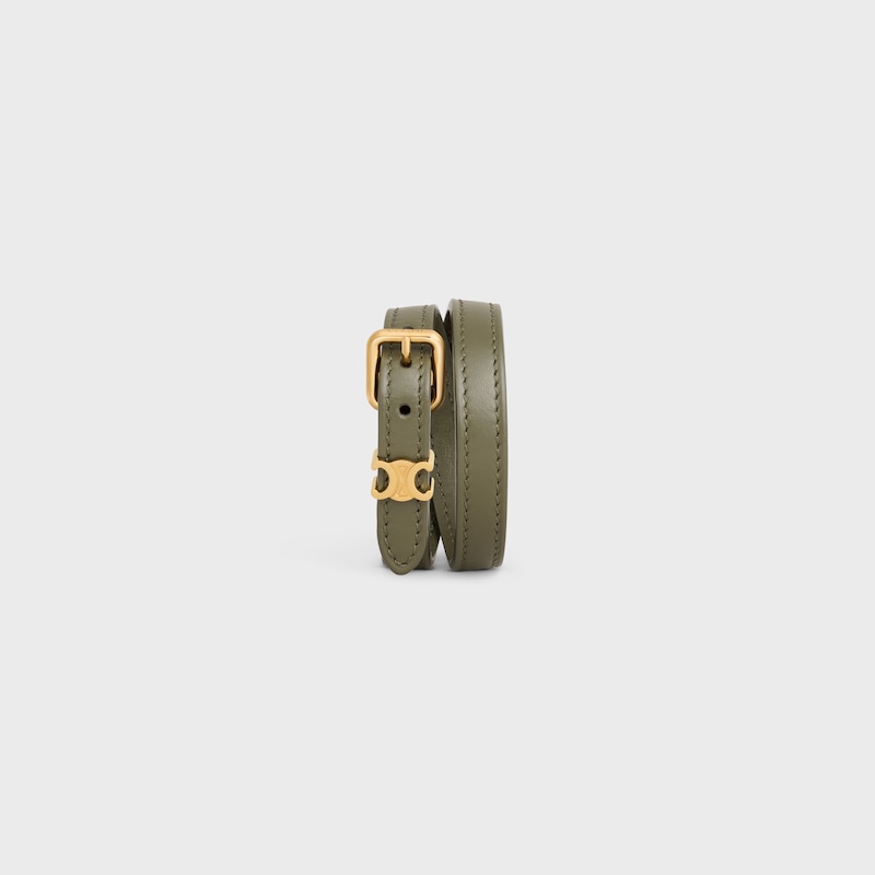 Les Cuirs Celine Double Bracelet in Calfskin and Brass with Gold Finish - GOLD / DARK OLIVE -  - 1 | CELINE