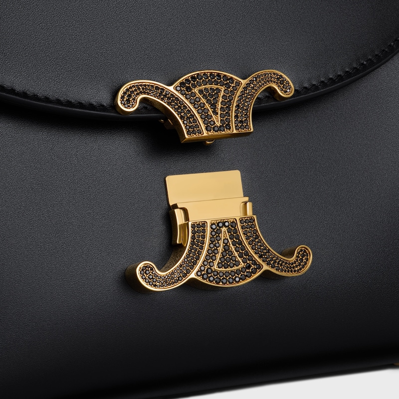 TEEN NINO BAG IN SMOOTH SATINATED CALFSKIN WITH STRASS CLOSURE - BLACK - SHOULDER BAGS - 1 | CELINE