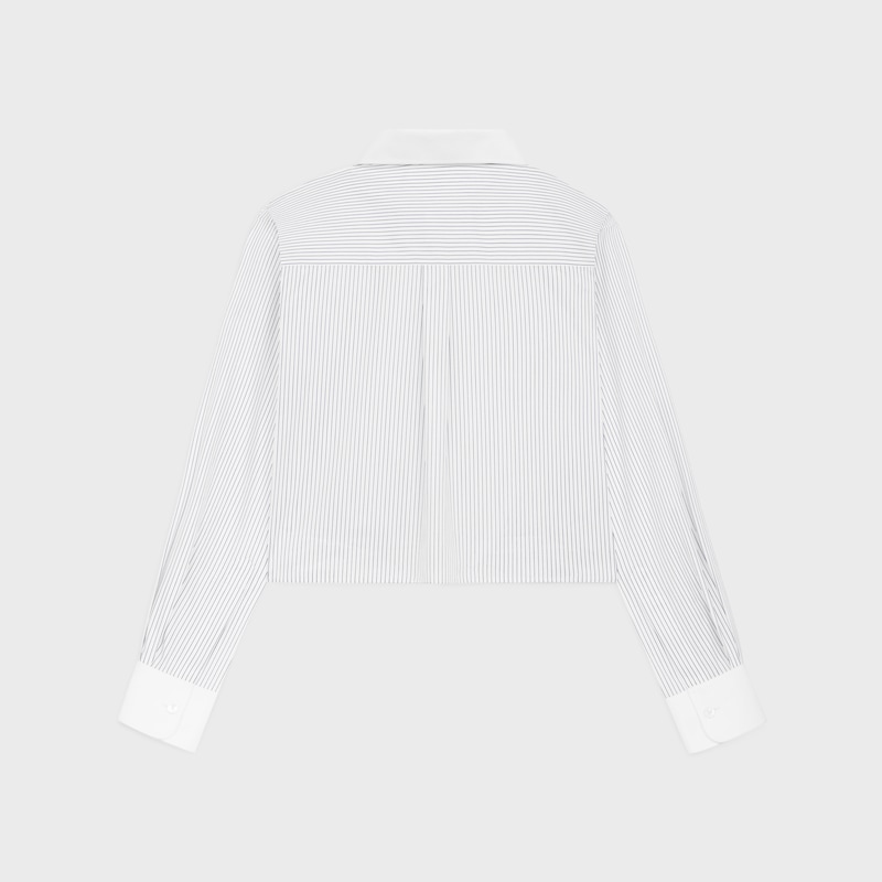 cropped shirt in striped poplin - CRAIE/NAVY -  - 1 | CELINE