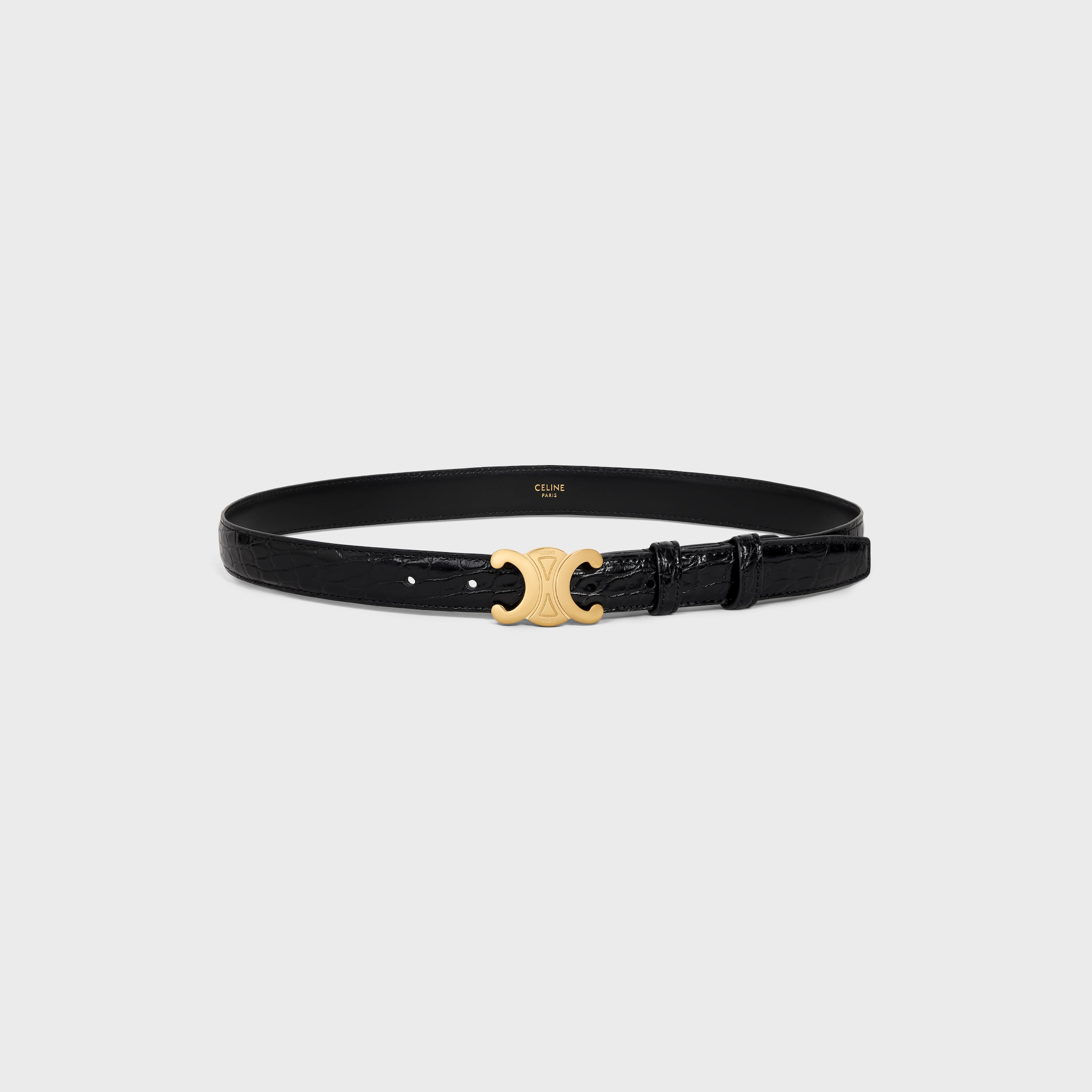 注目◇TRIOMPHE ミディアム ベルト◇CELINE MEDIUM TRIOMPHE BELT IN TAURILLON LEATHER - BLACK | CELINE