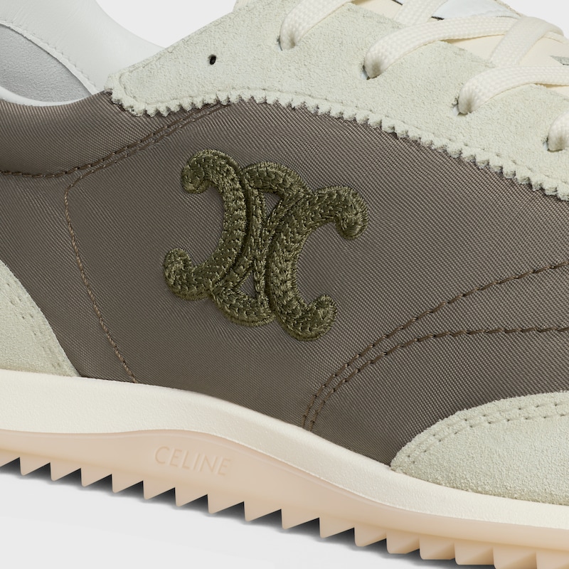 CELINE RACER - SNEAKER BASSE AVEC TRIOMPHE EN NYLON, CUIR DE VEAU VELOURS ET CUIR DE VEAU - KAKI / GRIS -  - 1 | CELINE