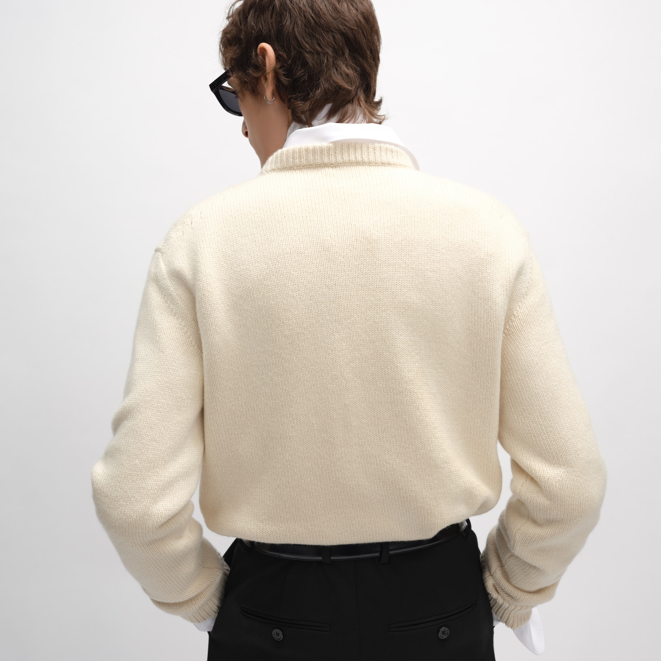 CREWNECK SWEATER IN CASHMERE - WHITE/BLACK 1 | CELINE
