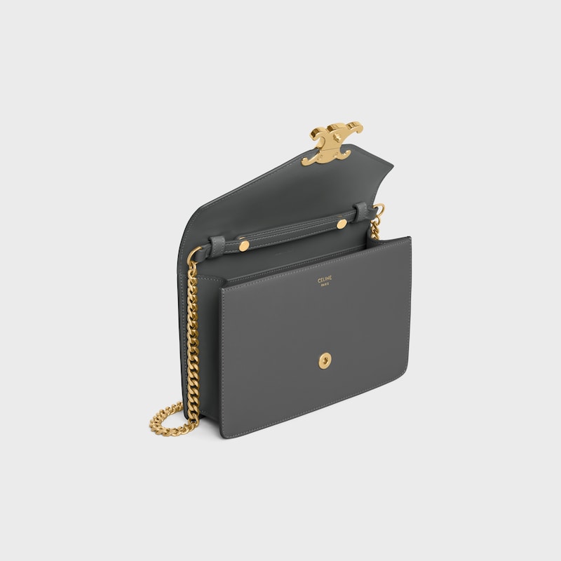 WALLET ON CHAIN MARGO in Shiny calfskin - ANTHRACITE - WALLETS ON CHAIN - 1 | CELINE
