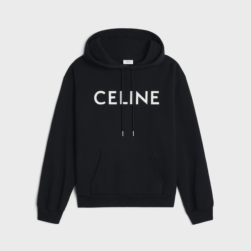 CELINE LOOSE HOODIE IN COTTON FLEECE - BLACK / WHITE -  - 1 | CELINE