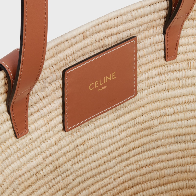 CELINE CLASSIC PANIER SMALL BRAIDED TRIOMPHE in RAFFIA and CALFSKIN - TAN - CLASSIC PANIER - 1 | CELINE