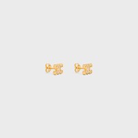 Triomphe Rhinestone Studs in Strass and Brass with Gold Finish - GOLD - EARRINGS - 2 | CELINE