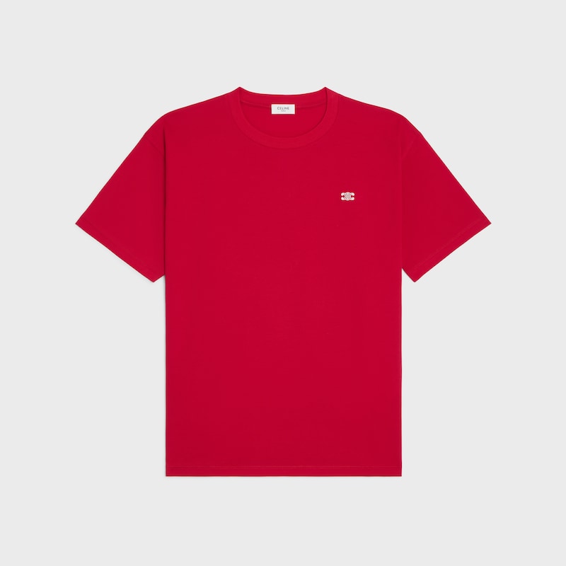 triomphe loose t-shirt IN cotton jersey - CARMIN / OFFWHITE -  - 1 | CELINE