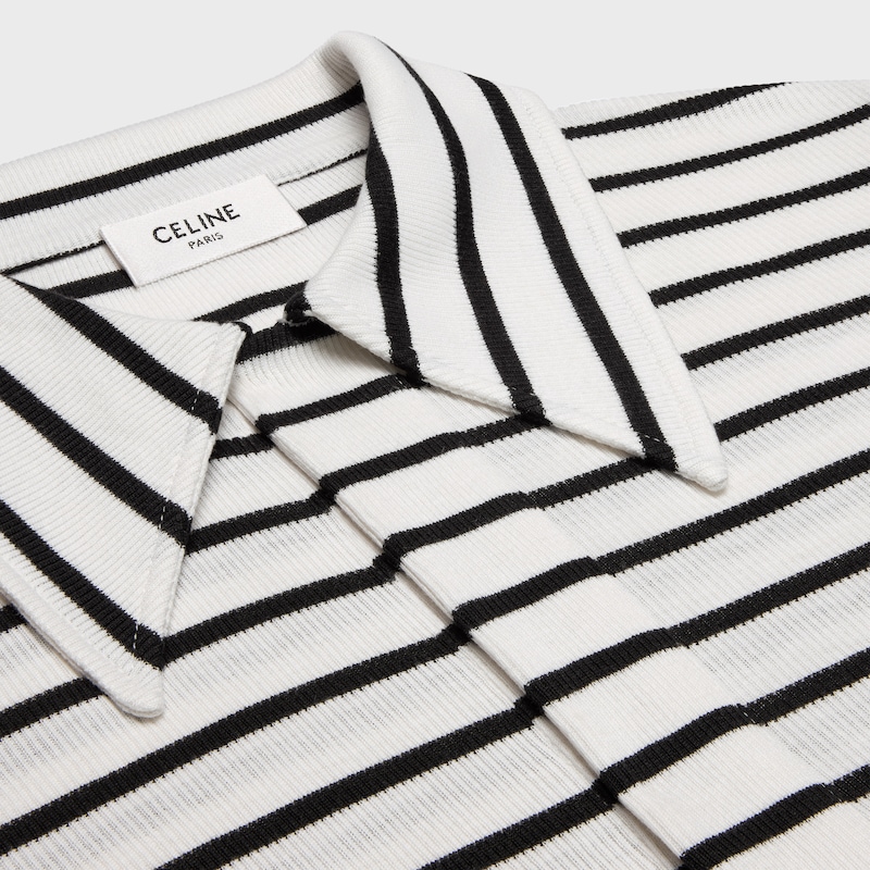 CAMISA ESTILO POLO DE PUNTO DE SEDA A RAYAS - BLANCO CRUDO / NEGRO -  - 1 | CELINE