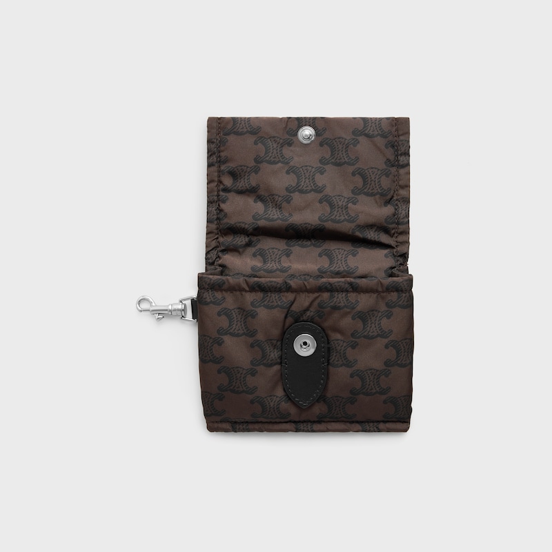KEYRING CARD HOLDER CELINE PADDED  IN NYLON AND CALFKSIN - BROWN / BLACK - GIFTS FOR HIM - 1 | CELINE