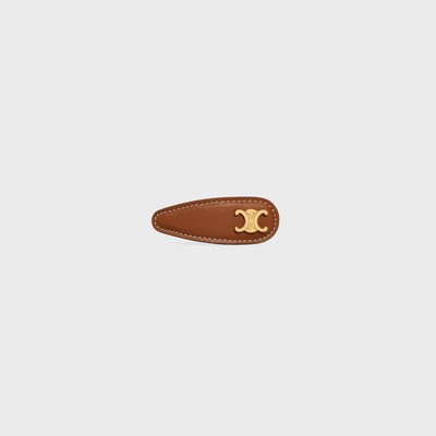CELINE 스냅 헤어 클립 - 카프스킨, 골드 피니시 브라스, 스틸 - 탠 / 골드 - GIFT FINDER - tileIndex | CELINE