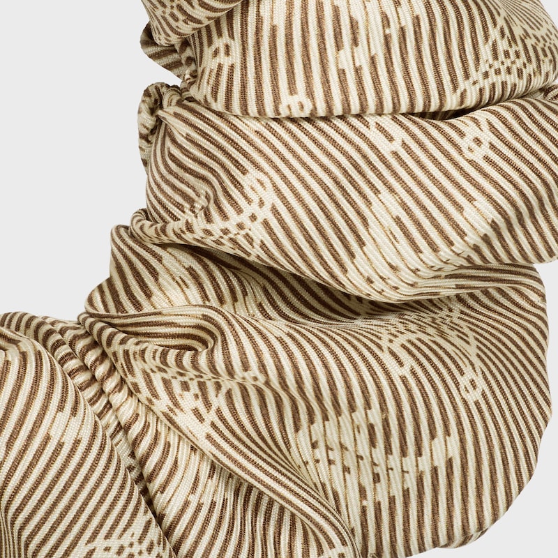 Celine Triomphe Diagonale Scrunchy in Silk and Brass with Gold Finish - Beige / Gold - HAIR ACCESSORIES - 1 | CELINE