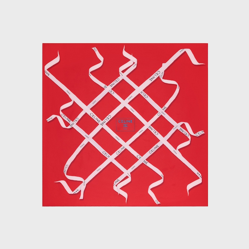桑蠶絲斜紋布方巾 - 紅色/白色/藍色 -  - 1 | CELINE