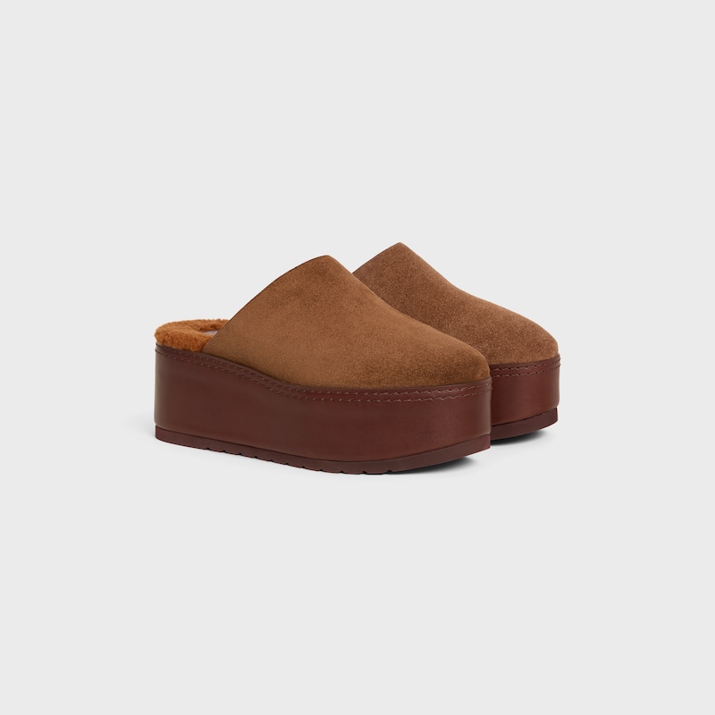 CELINE DANA WEDGE MULE IN SUEDE CALFSKIN - DARK BROWN -  - 1 | CELINE