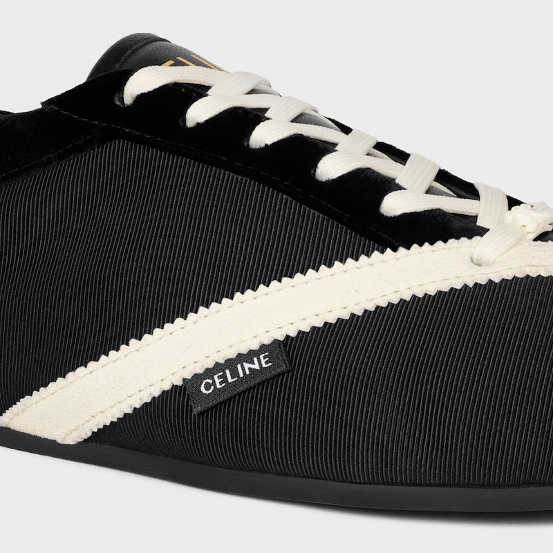 THE FLAT LOW SCHNÜR-SNEAKER AUS GROSGRAIN, SAMT, WILDLEDER UND LAMMLEDER - SCHWARZ / WEISS -  - 1 | CELINE