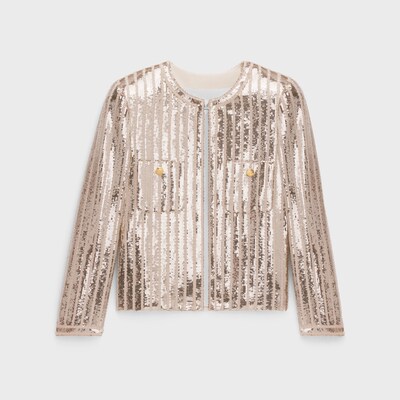 embroidered chasseur jacket in silk sablé - CREAM -  - 4 | CELINE