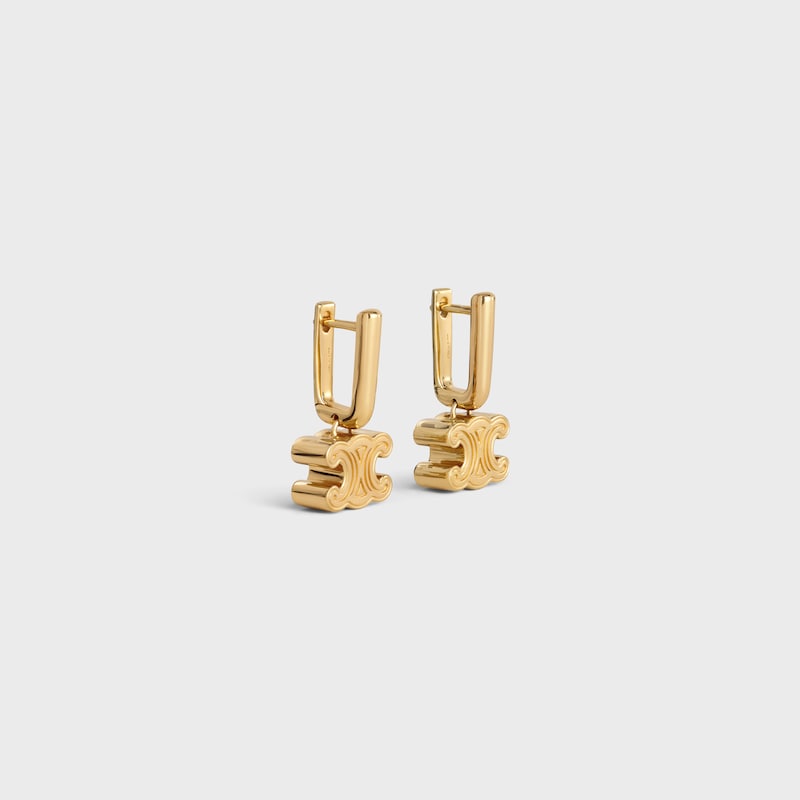 CHUNKY TRIOMPHE EARRINGS IN BRASS WITH GOLD FINISH - GOLD - EARRINGS - 1 | CELINE