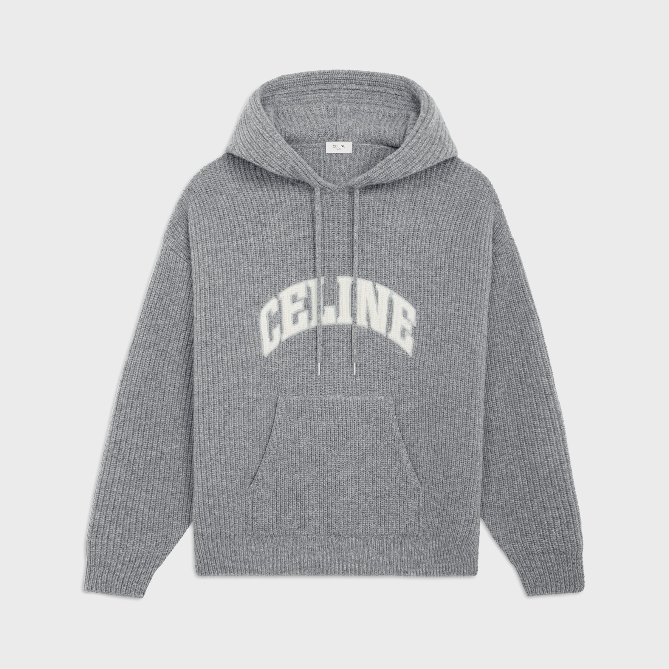 celine hooded sweater in ribbed wool - MEDIUM GREY | CELINE