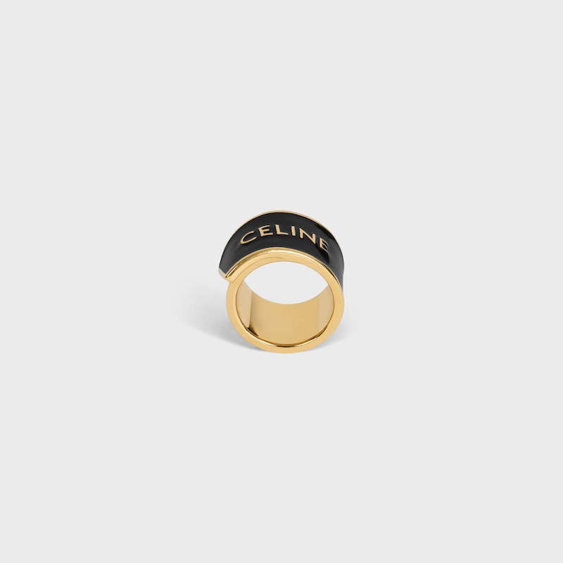 CELINE RIBBON LARGE RING IN ENAMEL AND BRASS WITH GOLD FINISH - BLACK / GOLD -  - 1 | CELINE