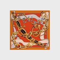 桑蠶絲斜紋布方巾 - 橙色/金色 -  - 1 | CELINE